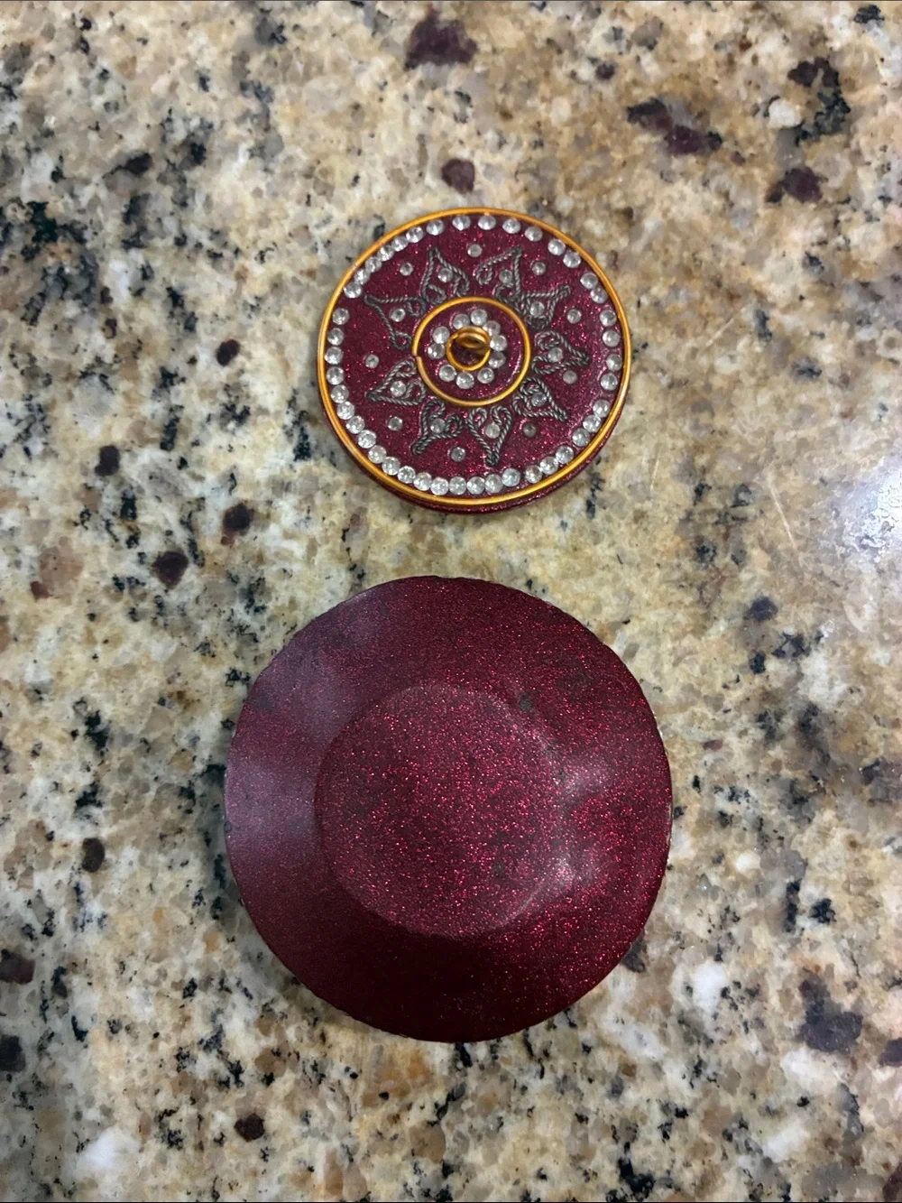 Decorative Maroon Jewelry Trinket Box with Rhinestones